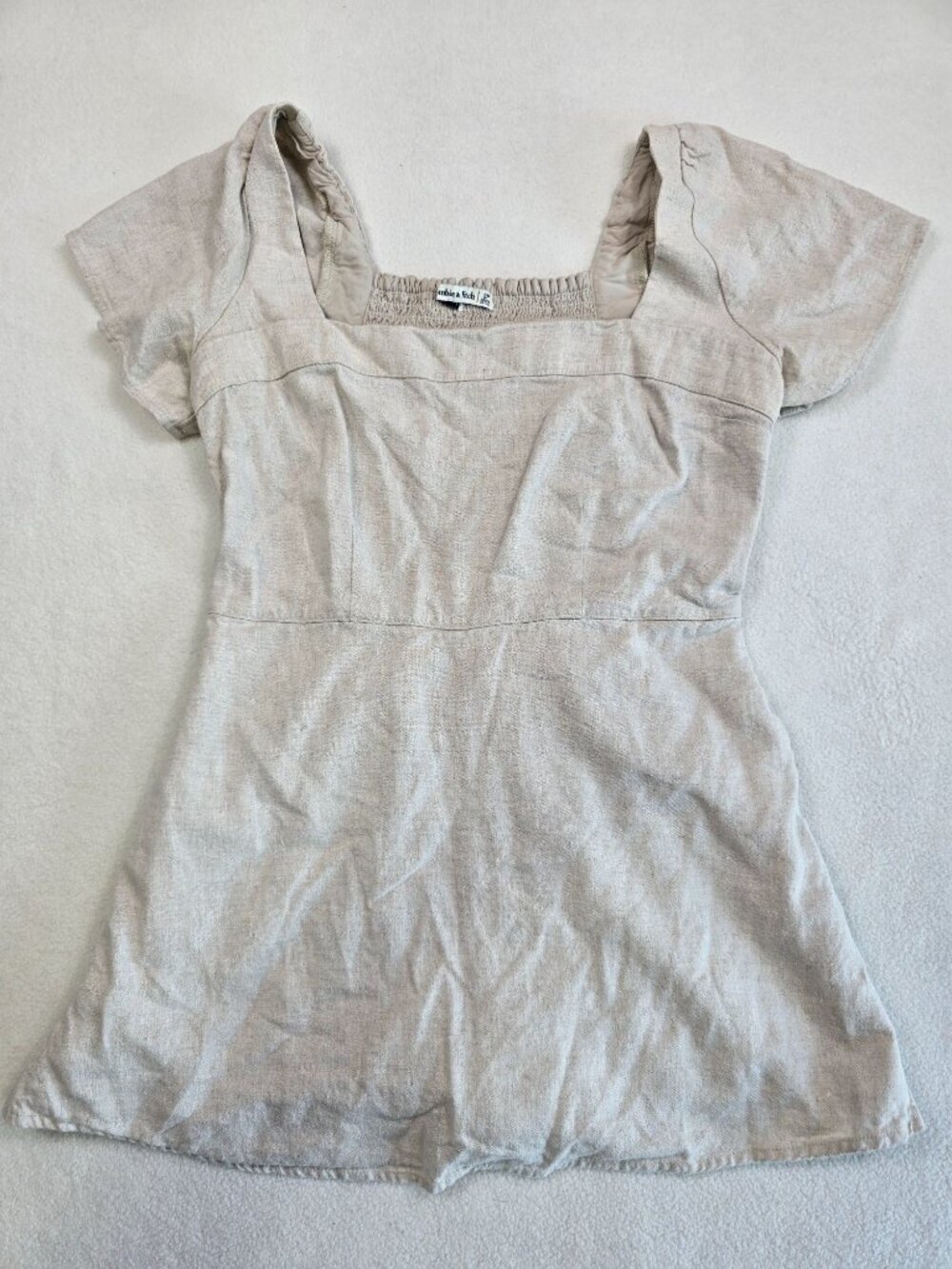 Abercrombie & Fitch Small Beige Linen Blend Short Sleeve Romper Square Ne